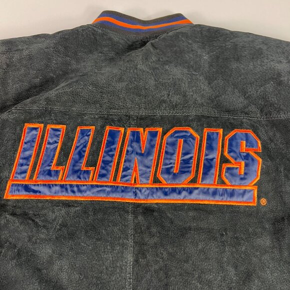 Essex Illinois Fighting Illini Leather Suede Jacket Extra Large Black Full Zip - Picture 11 of 15